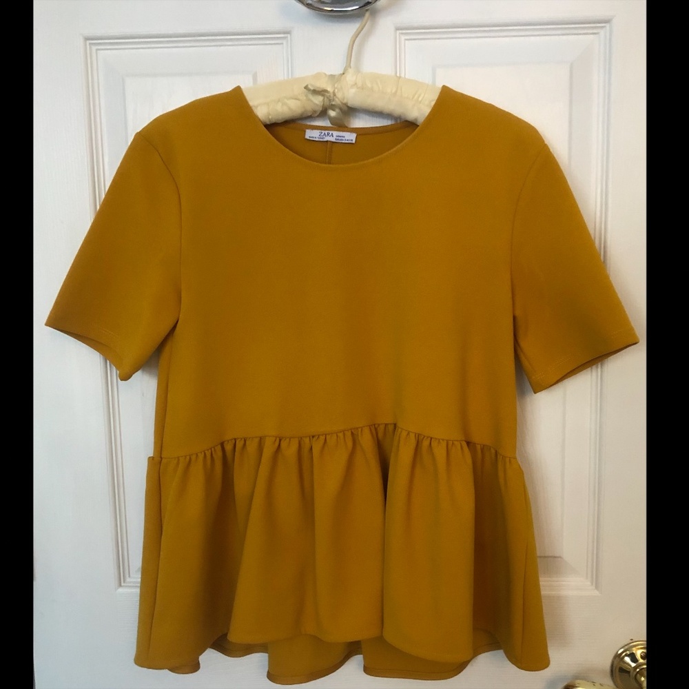 Zara Mustard Peplum Top—Small